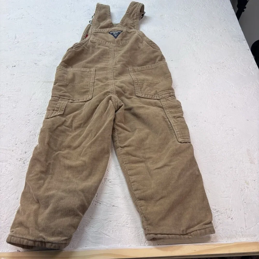 OshKosh B'gosh Vestbak 2T Corduroy Lined Brown Overalls Red/Black Bufallo Plaid